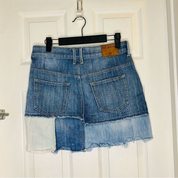 True Religion Patchwork Denim Mini Skirt Size Small - Picture 6 of 13